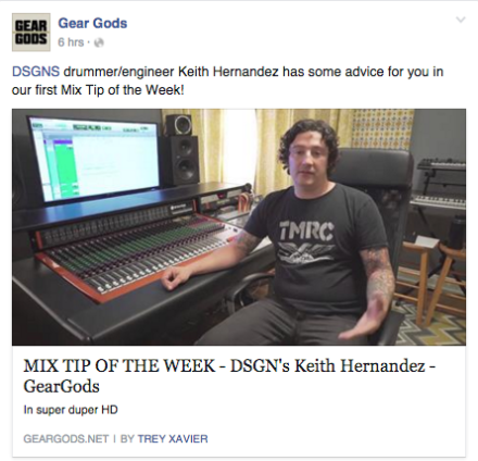 Check out DSGNS​ drummer/engineer Keith Hernandez on Gear Gods​ in a new segment of Mix Tip of the Week!