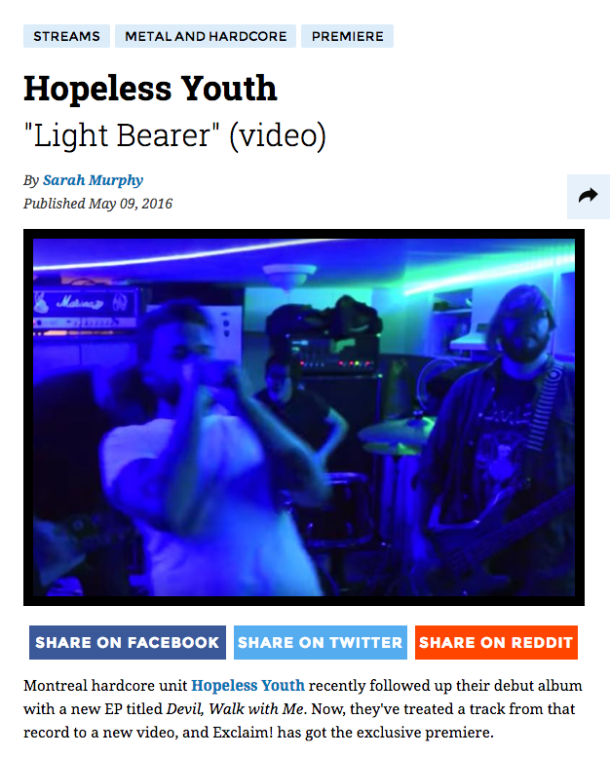 HOPELESS YOUTH Premiere New Video for “Light Bearer”!